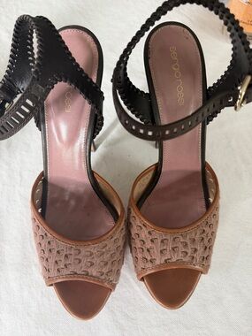 Sergio Rossi Women’s Two-Tone Leather Open-Toe Sandals in Pink and Black